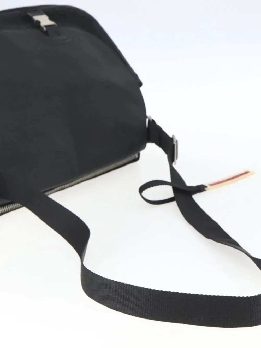 PRADA Shoulder Bag Wool Leather Black Silver